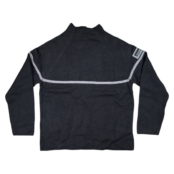 Vintage 90s Iceberg Jeans Wool Black Gray Logo Mock Neck Sweater Mens Medium - Picture 1 of 7